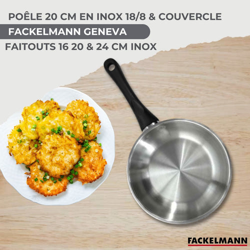 Batterie de cuisine avec 1 poêle 20 cm et 3 faitouts 16/20/24 cm sans PFAS Fackelmann Généva Brillant avec couvercles