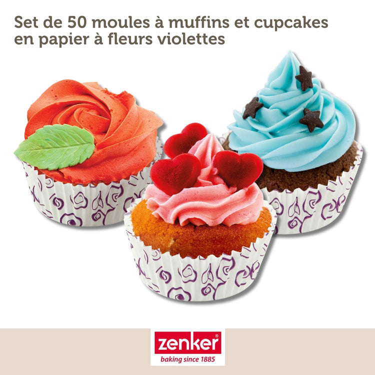 Set pâtisserie avec 50 moules à muffins en papier, 2 bols à mixer, verre mesureur et spatule Zenker