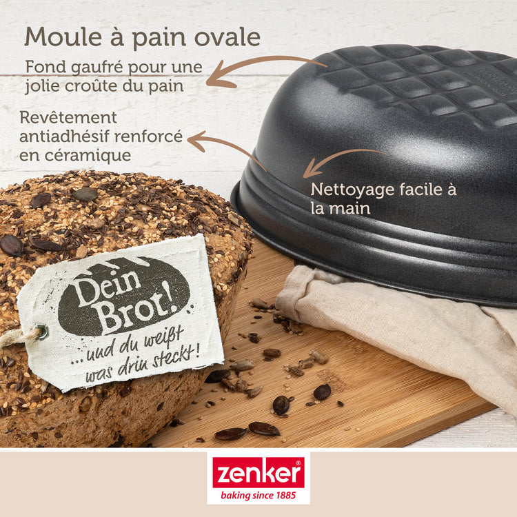 Set pâtisserie avec moule à pain ovale 26 cm, 2 bols à mixer, verre mesureur et spatule Zenker