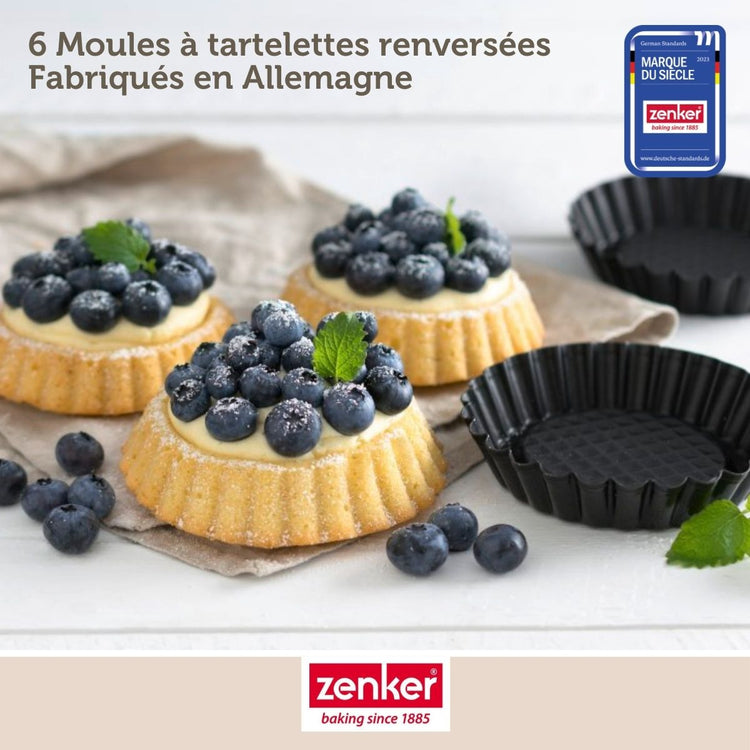 Set pâtisserie avec 6 moules à tartelettes renversées 10 cm, 2 bols à mixer, verre mesureur et spatule Zenker
