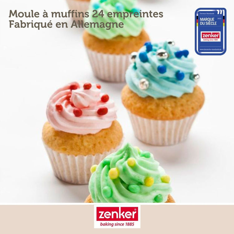 Set pâtisserie avec moule à muffins 24 empreintes 38 x 26 cm, 2 bols à mixer, verre mesureur et spatule Zenker
