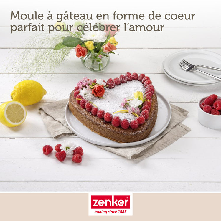 Set pâtisserie avec moule à gâteau cœur 27 x 25 cm en acier, 2 bols à mixer, verre mesureur et spatule Zenker