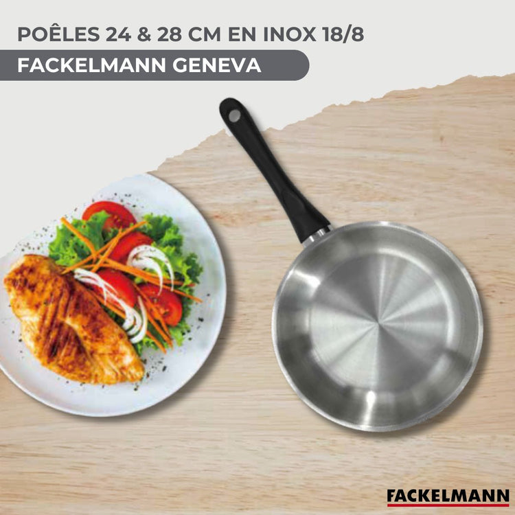 Set 2 poêles 24 et 28 cm en inox et couvercles verre Fackelmann Geneva