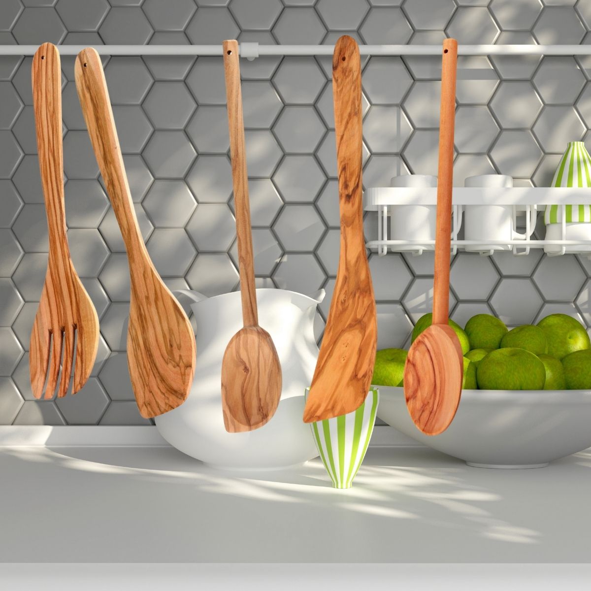 Ensemble de couverts à salade, cuillères et spatule Fackelmann Édition Bois d'olivier