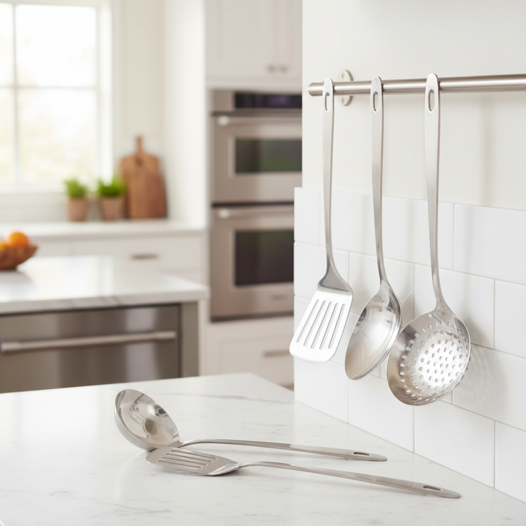 Ensemble de 4 ustensiles de cuisine en inox louche spatule ajourée cuillère et écumoire Fackelmann Oxford