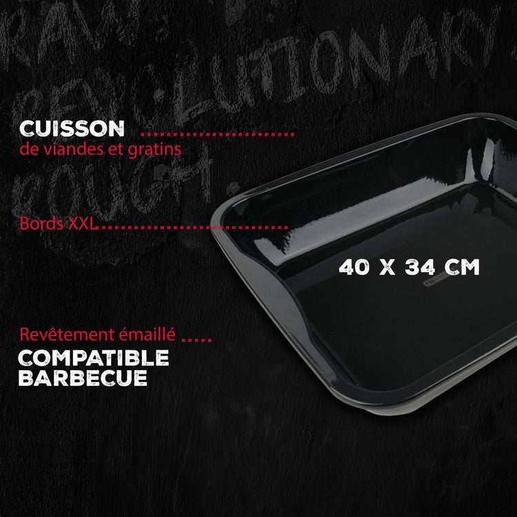 Lot de 2 plats de cuisson en acier émaillé 40 x 34 cm et 21 x 12 cm FM Professional Barbecue