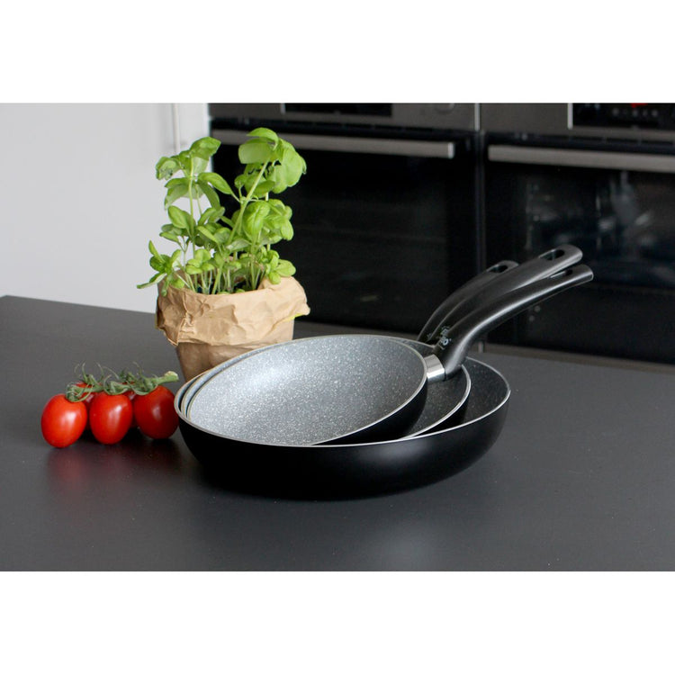 Ensemble de 3 poêles de cuisine et 3 couvercles 24 cm 28 cm et 32 cm Elo Dolomit