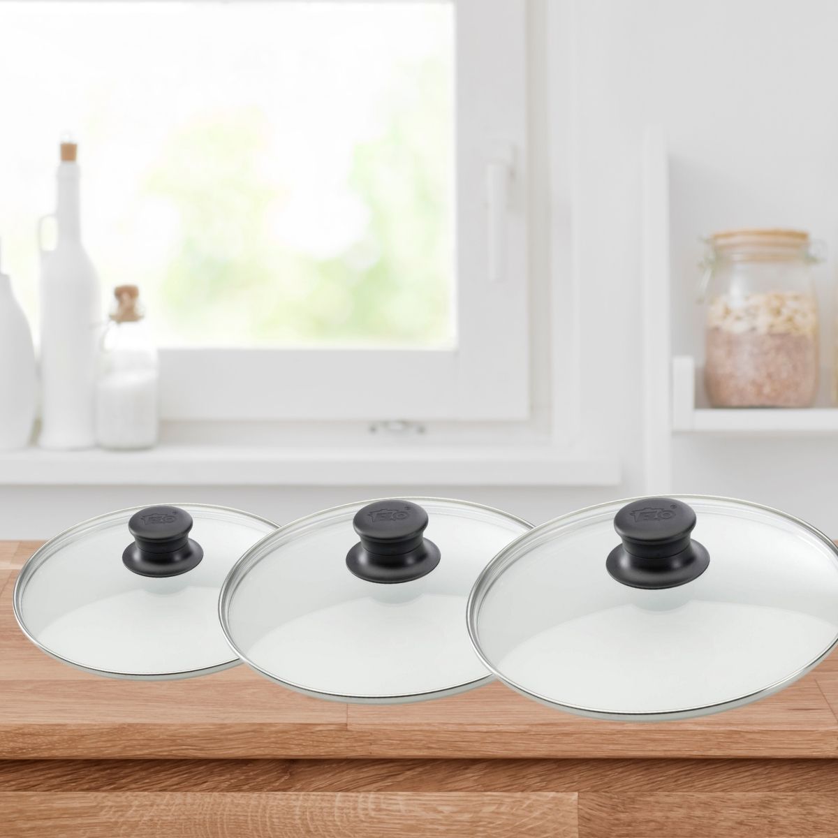 Set de 3 couvercles de cuisson en verre 20 cm 24 cm et 28 cm Elo