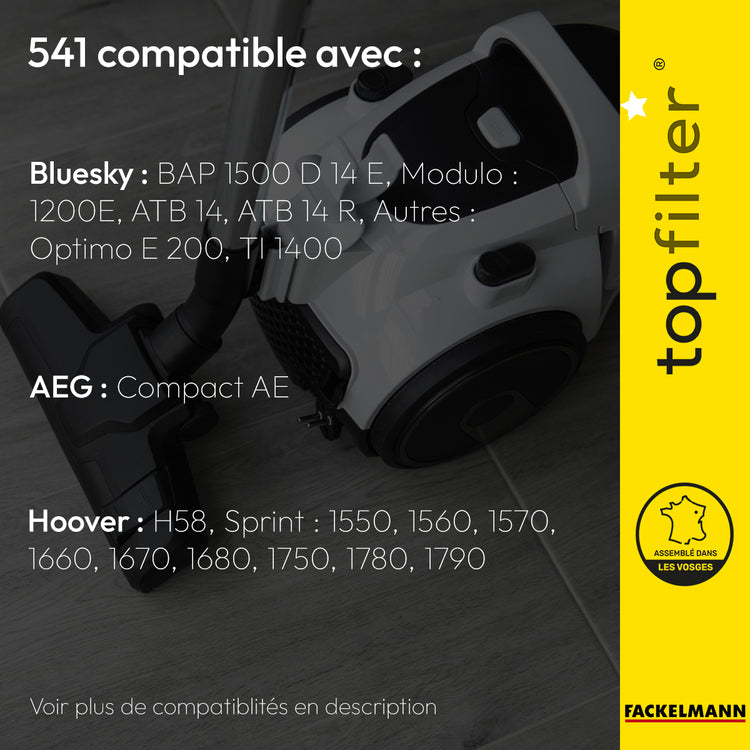 Lot de 4 packs de 4 sacs aspirateur 64541 pour Hoover et Elcotec TopFilter Premium