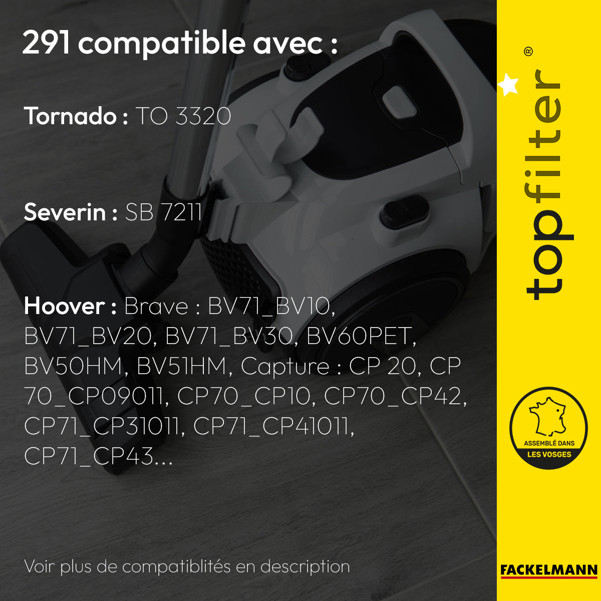 Lot de 4 packs de 4 sacs aspirateur 64291 pour Hoover TopFilter Premium