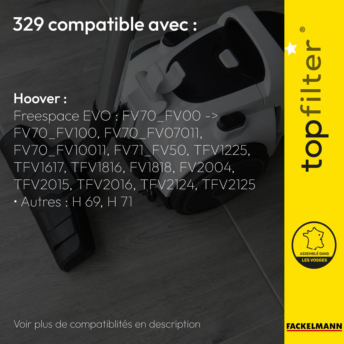 Lot de 4 packs de 4 sacs aspirateur 64329 pour Hoover Freespace EVO TopFilter Premium