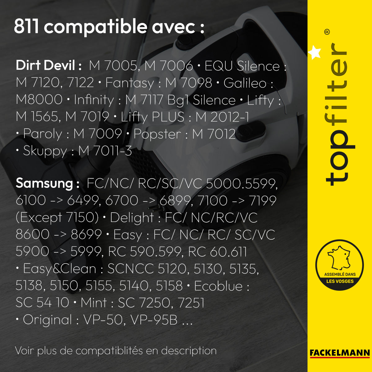 Lot de 4 packs de 4 sacs aspirateur 64811 Samsung et Dirt Devil TopFilter Premium