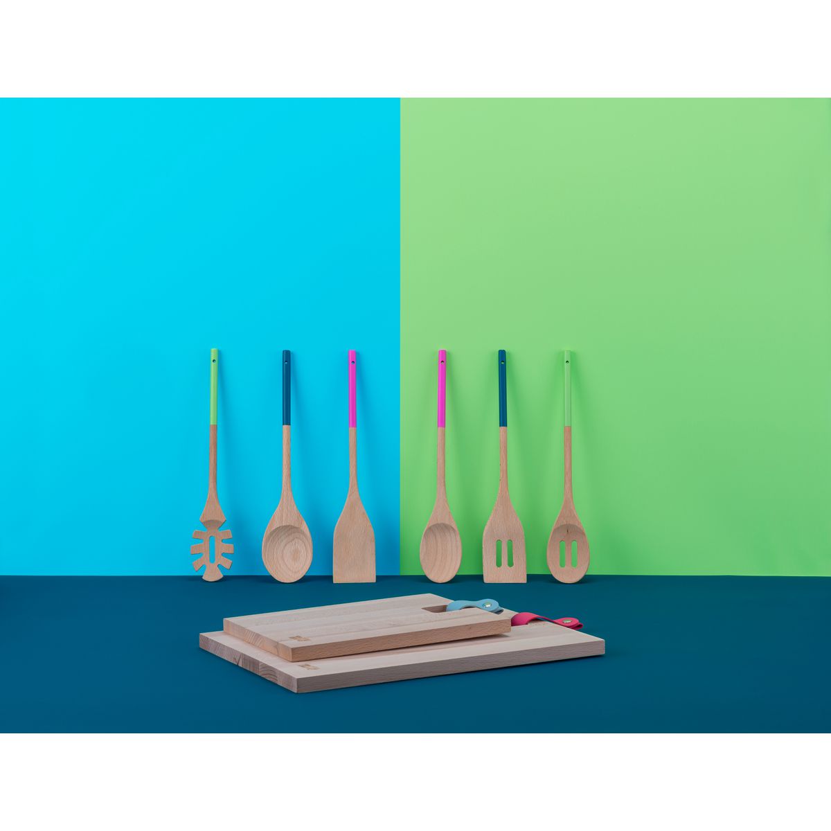 Ensemble de cuillères et spatules de cuisine en bois 30 cm Tasty Green
