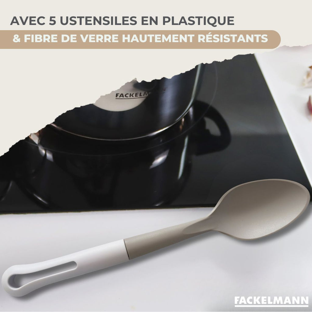Batterie de cuisine avec 3 faitouts 16/20/24 cm et 3 casseroles 12/16/20 cm avec 5 ustensiles de cuisine Fackelmann Généva Brillant Vario
