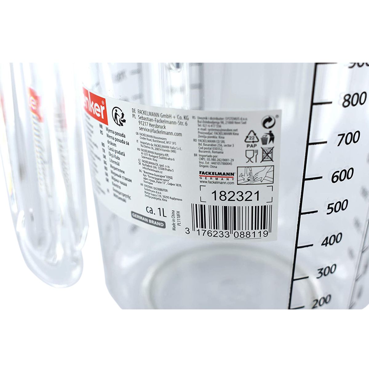 Verre doseur en plastique transparent gradué 1 litre Zenker
