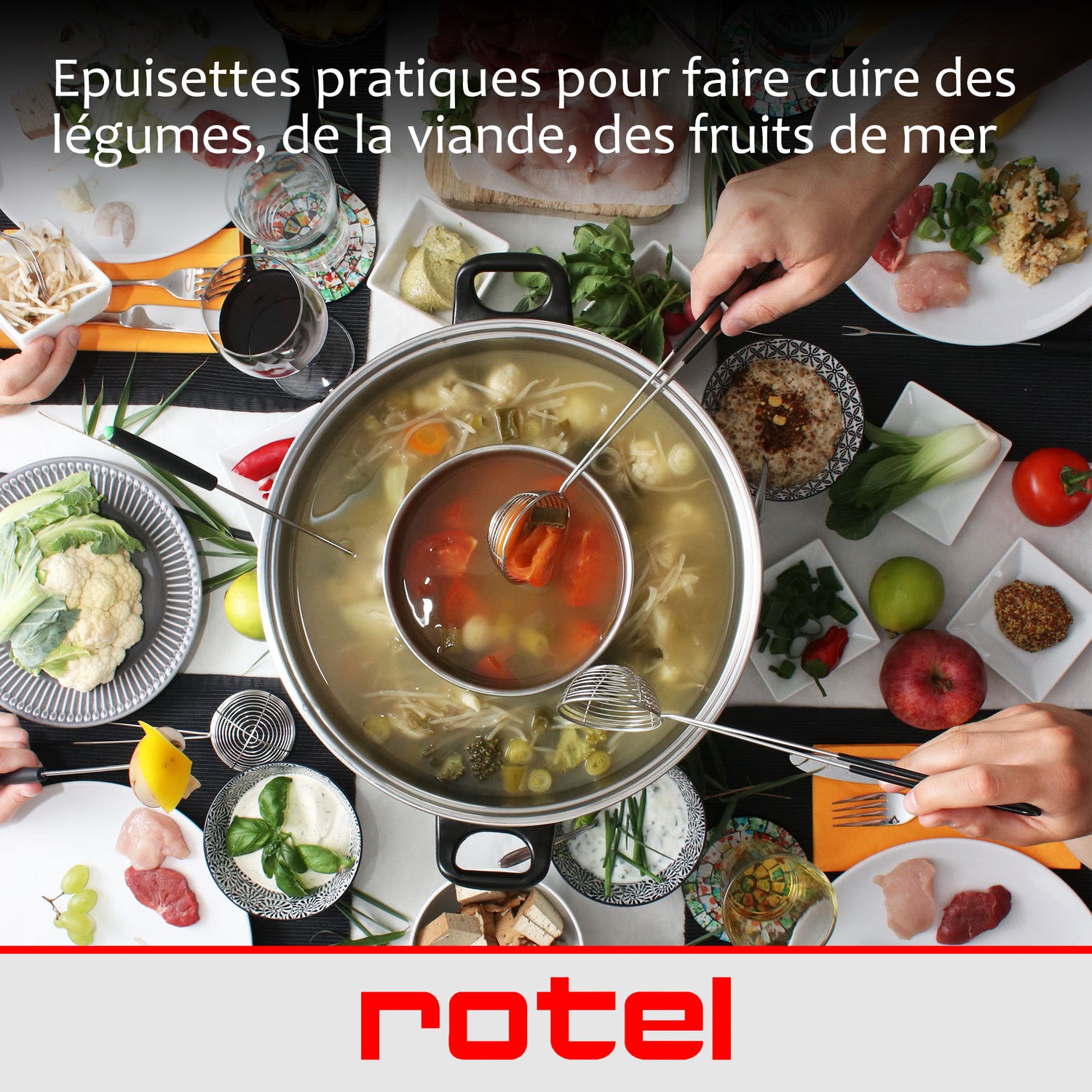 Appareil à fondue chinoise 2 compartiments avec fourchettes et passoires Rotel