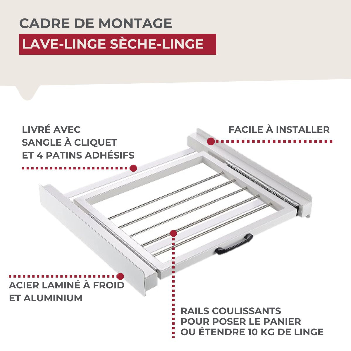 Kit de superposition lave-linge sèche-linge coulissant Fackelmann
