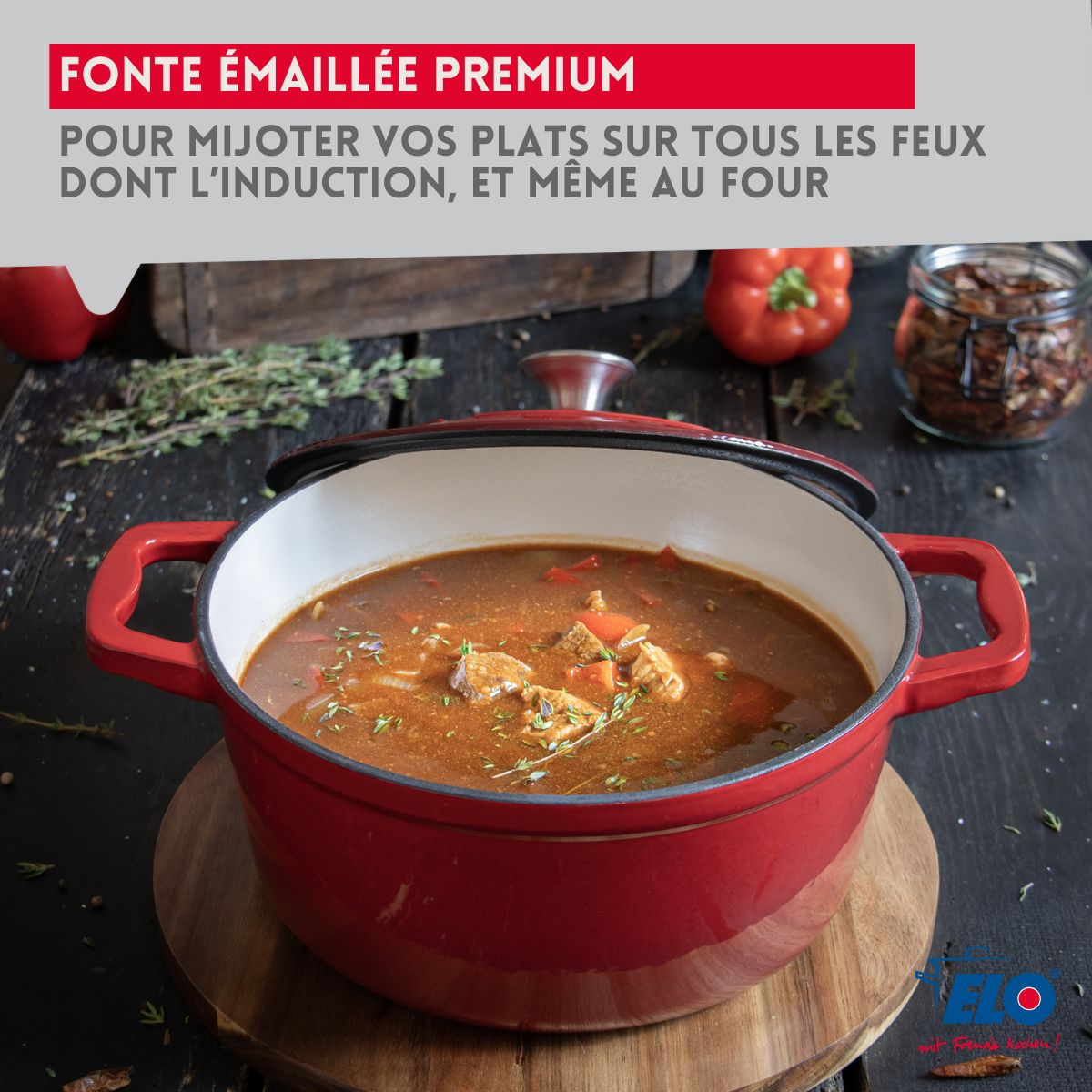 Cocotte en fonte émaillée rouge cerise 26 cm 4.5 L Elo