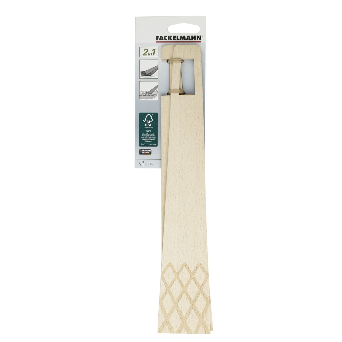 Pince de cuisine et spatules de cuisine 2 en 1 en bois FSC Fackelmann Eco Friendly