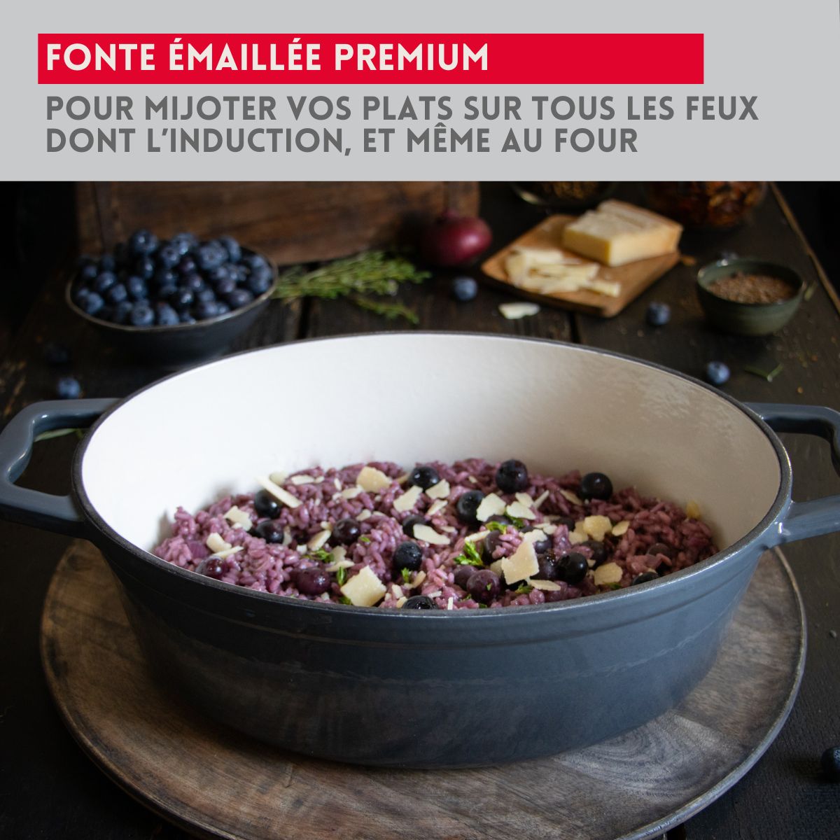 Cocotte en fonte émaillée basse gris classique 28 cm 3L Elo