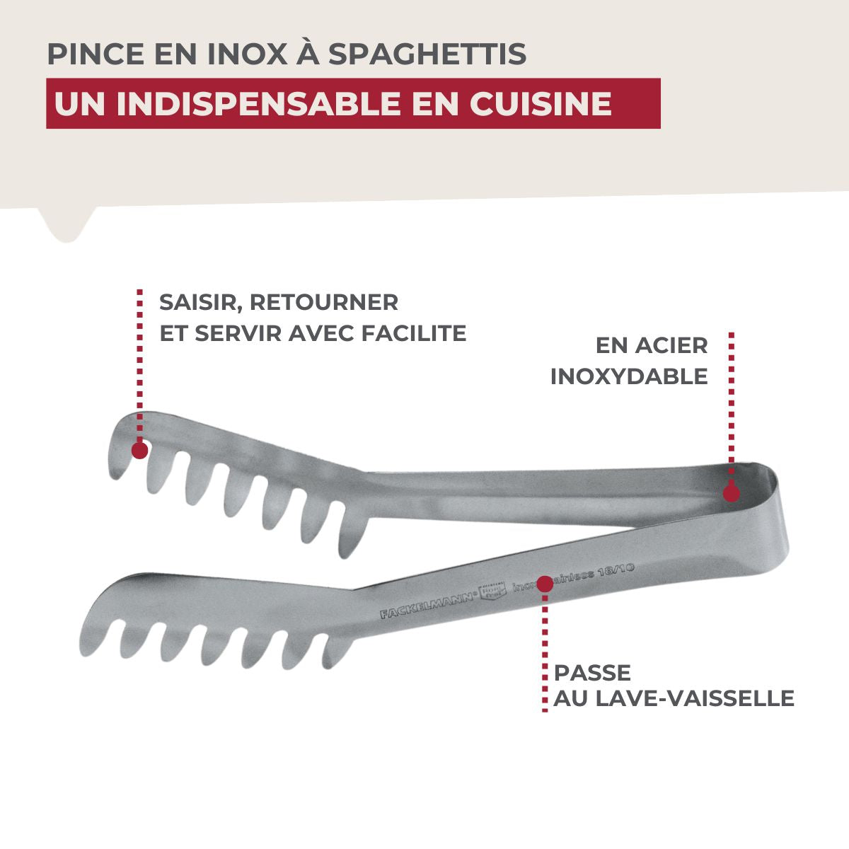 Pince à spaghettis, de cuisine en  Acier inoxydable Fackelmann