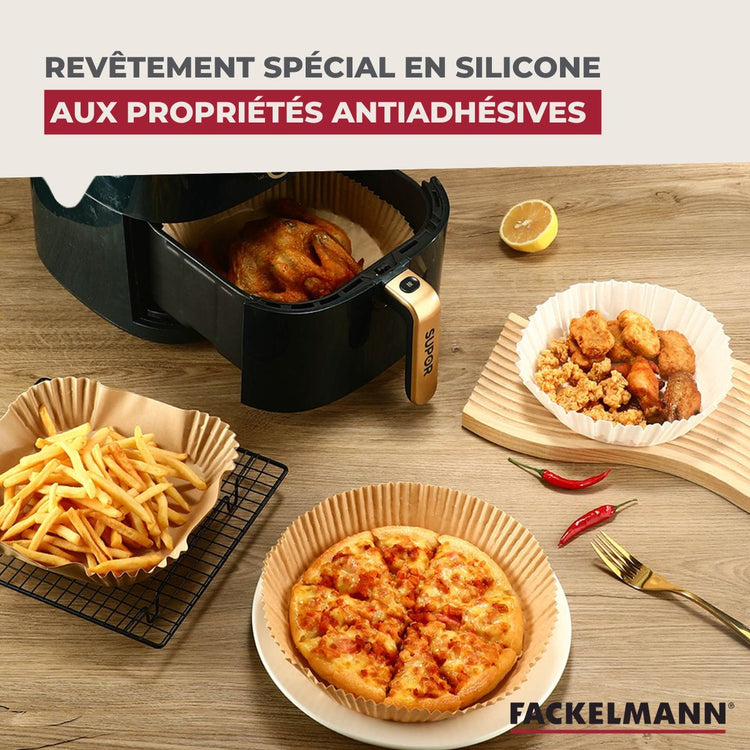 50 Moules en papier antiadhésif pour friteuse air fryer sans huile ronds 16 cm Fackelmann