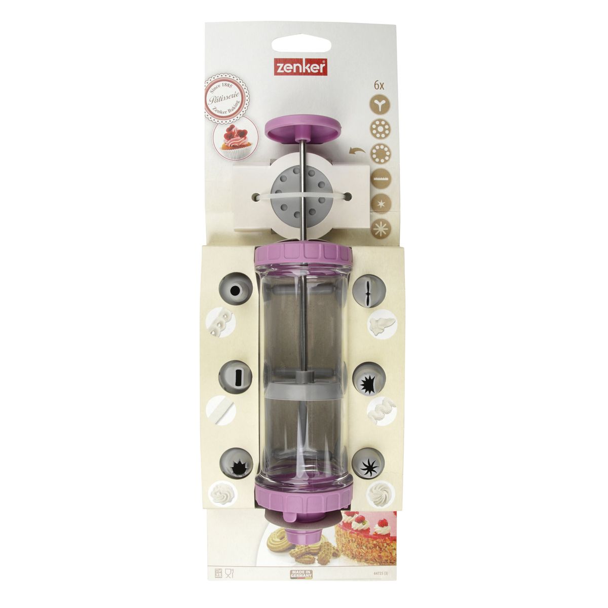 Seringue de pâtisserie type poche à douille avec 6 embouts et 6 disques à motifs Zenker