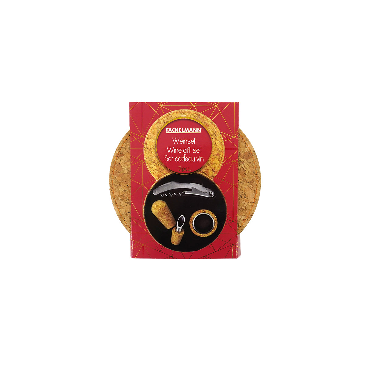 Coffret cadeau d'accessoires pour bouteille de vin 3 pièces avec boite en liège Fackelmann Gift