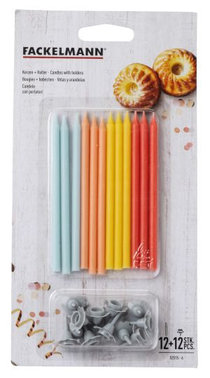 Lot de 12 bougies d'anniversaire et 12 bobèches Fackelmann Rio Party