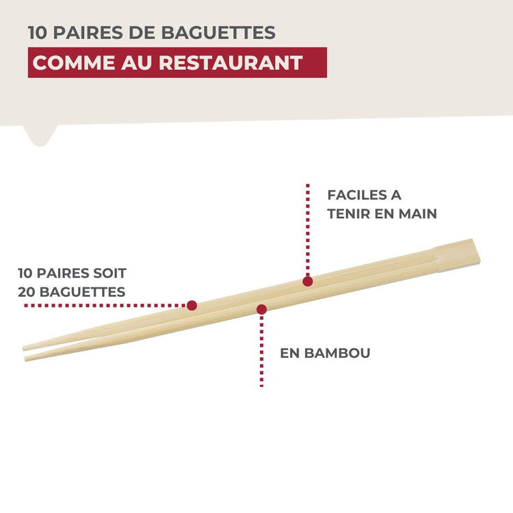 Lot de 10 paires de baguettes de 23cm en bambou Fackelmann Asia Line