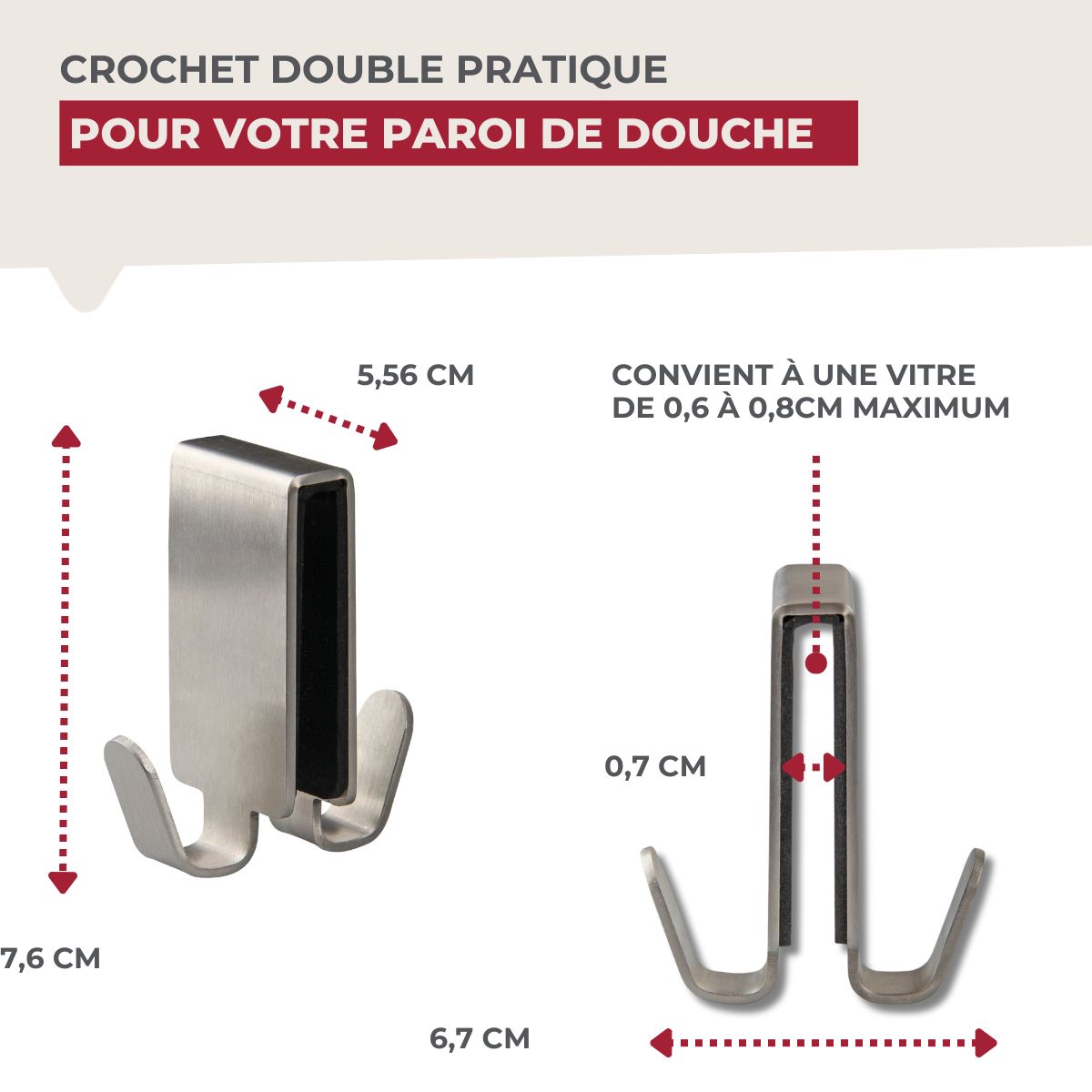 Double crochet pour paroi de douche en inox Fackelmann Tecno