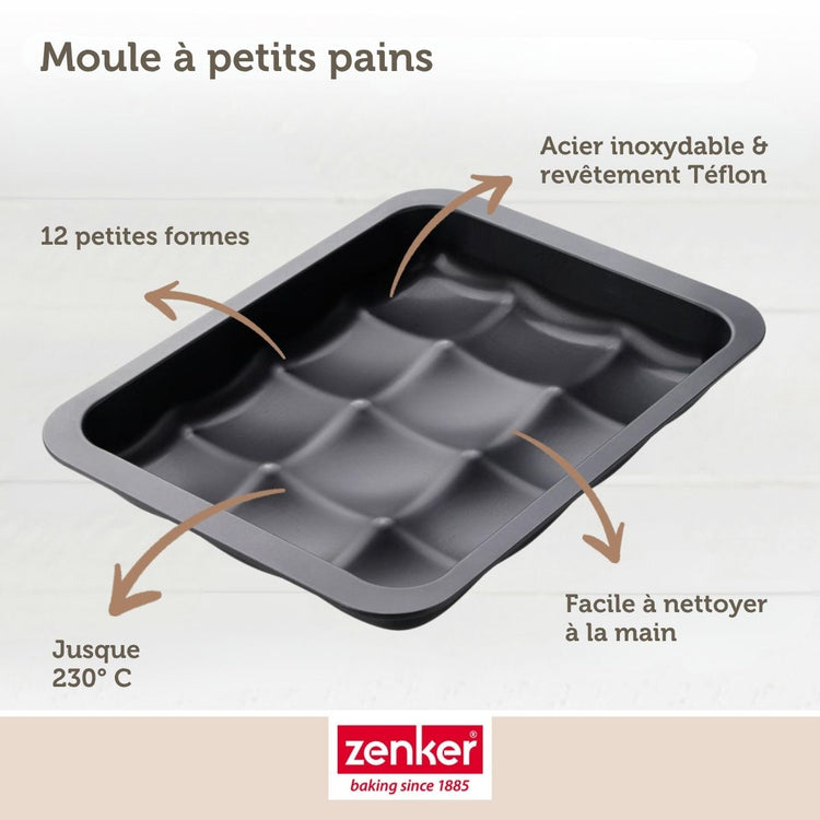 Moule 12 mini pains ou brioches Zenker Black Metallic