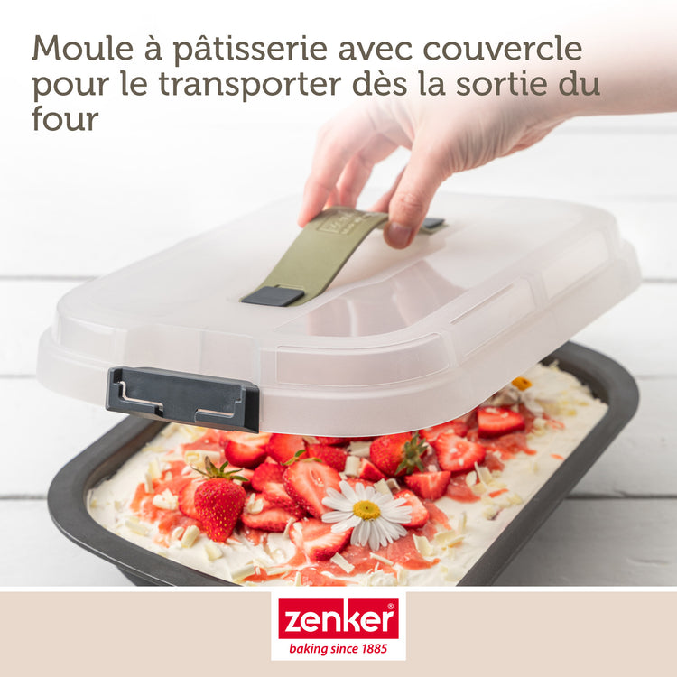 Moule à gâteaux rectangulaire avec couvercle de transport Zenker Bake Click and Go