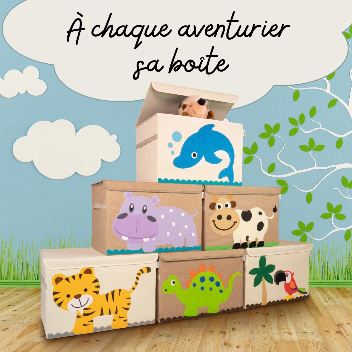 Boîte de rangement "tigre" avec grand couvercle, 51 x 36 x 36 cm Lifeney