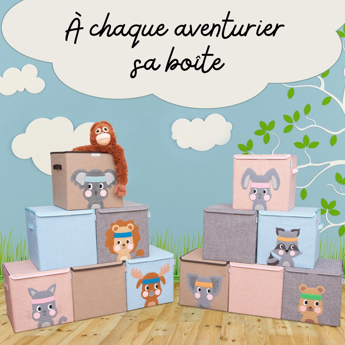Boîte de rangement "lion" avec couvercle, compatible avec l'étagère IKEA KALLAX Lifeney