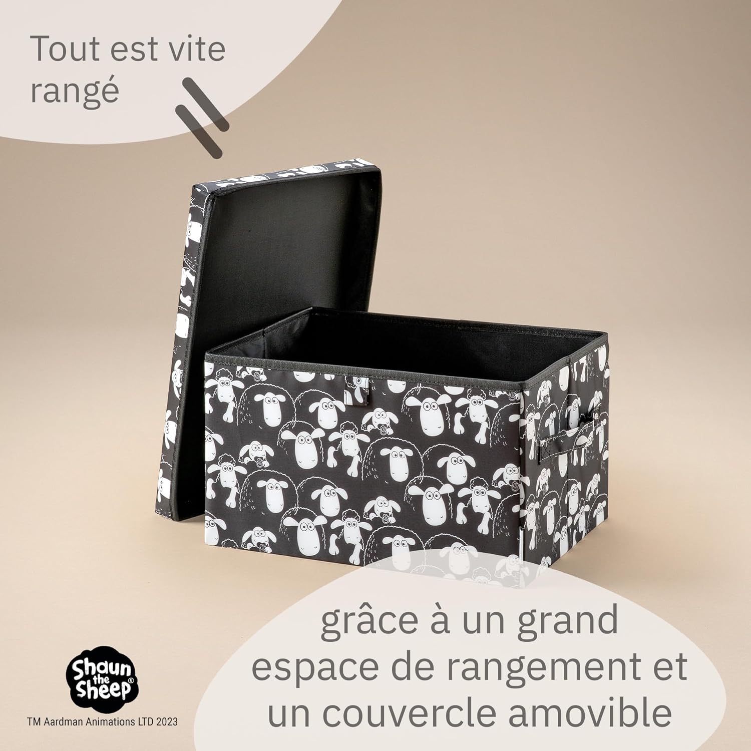 Boîte de rangement avec couvercle fond noir Lifeney Shaun le mouton