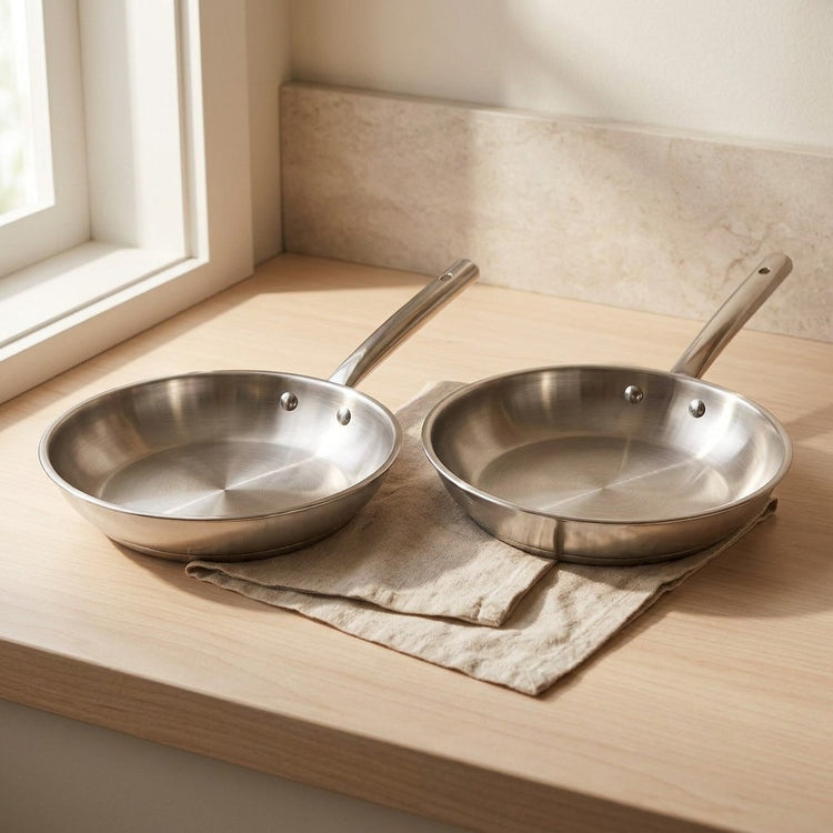 Lot de 2 poêles à frire inox 24/28 cm et 2 couvercles en verre Fackelmann Rhona