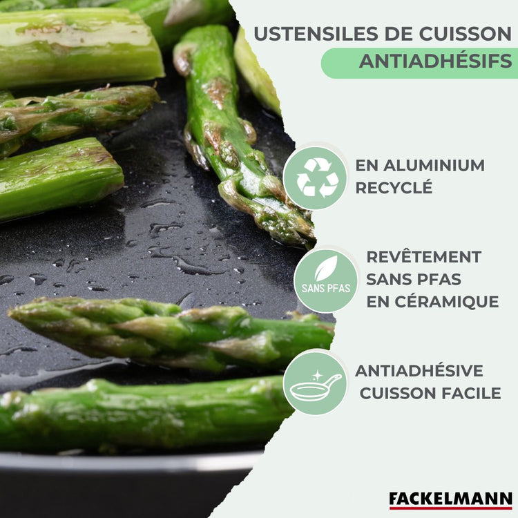 Lot de 4 poêles 20/24/28/30 cm et 3 casseroles 16/18/20 cm Fackelmann Brandao avec 5 ustensiles de cuisine