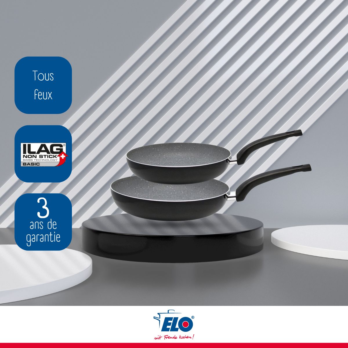 Lot de deux poêles à frire en aluminium de 20 cm et 24 cm Elo Dolomit