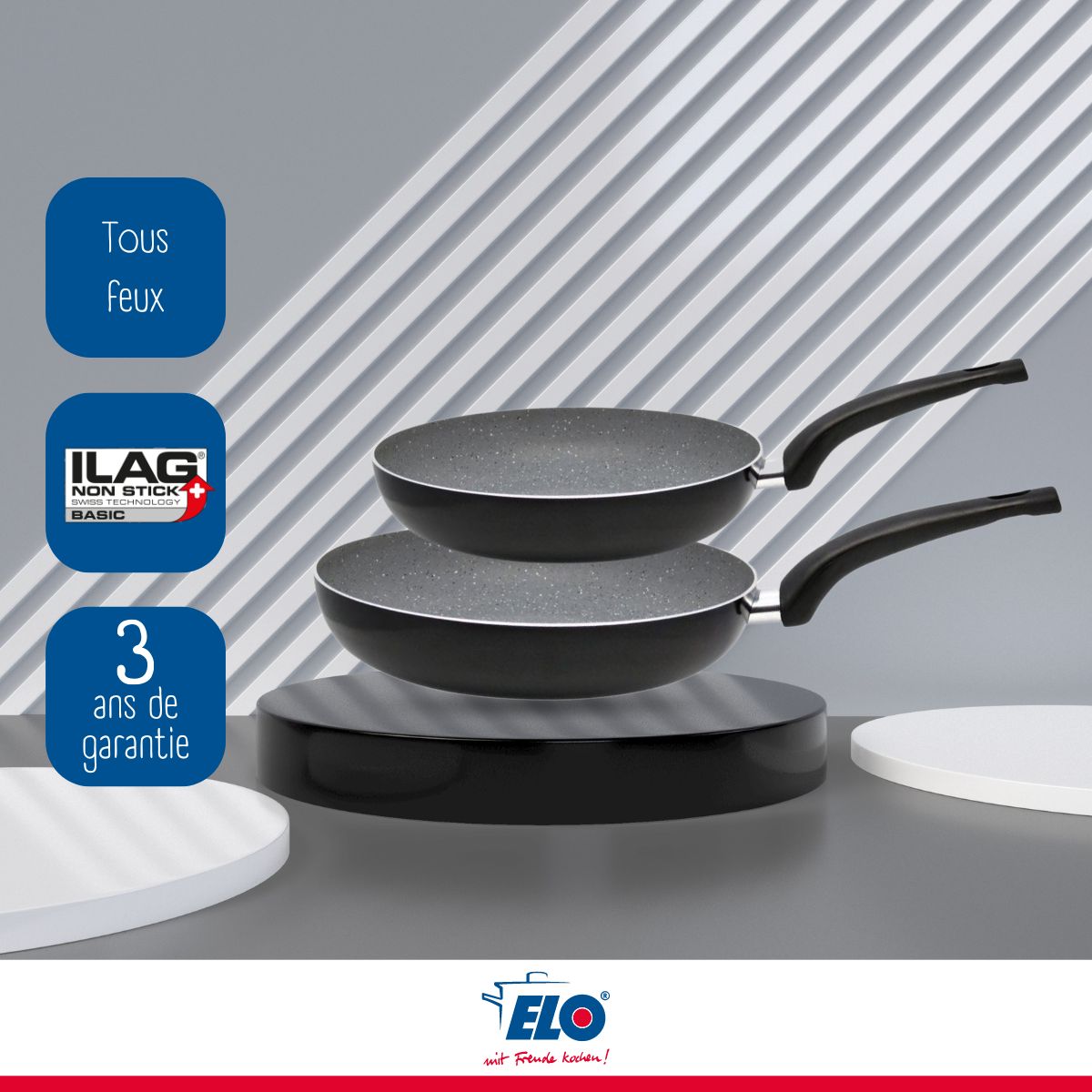 Lot de deux poêles à frire en aluminium de 28 cm et 24 cm Elo Dolomit