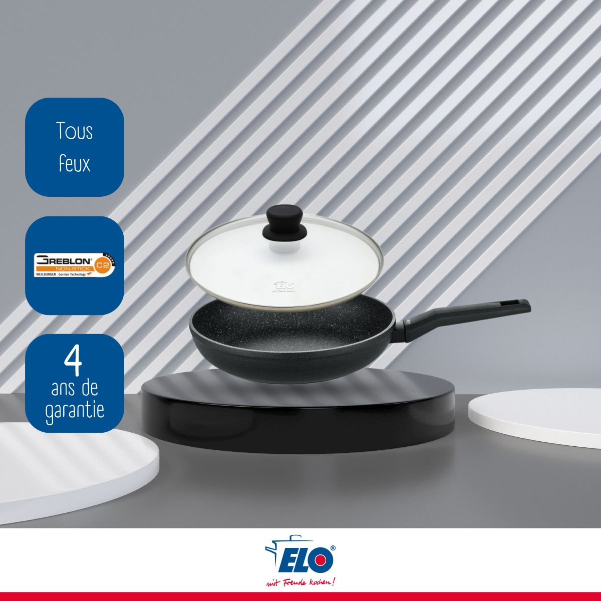 Lot de poêle à frire en aluminium et couvercle 20 cm Elo Granit Solution