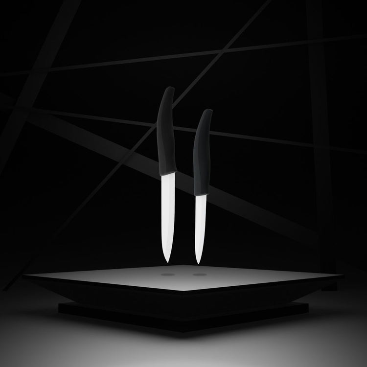 Lot de 2 couteaux avec lames en céramique de 12,5 et 18 cm de long Nirosta Céramique