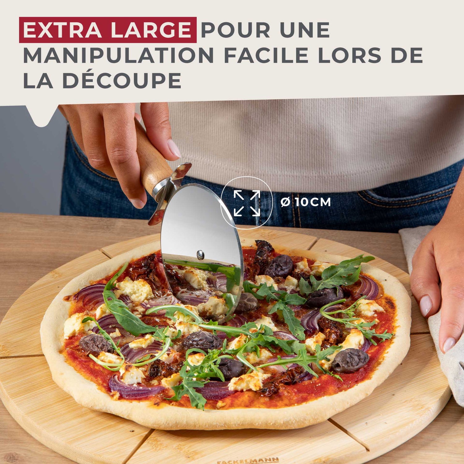 Roulette à pizza géante manche en bois Fackelmann Pizza & Pasta