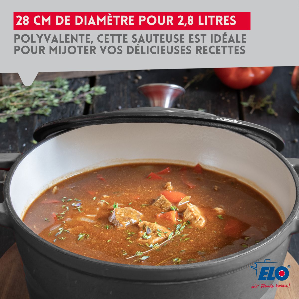 Cocotte en fonte émaillée basse gris classique 28 cm 3L Elo