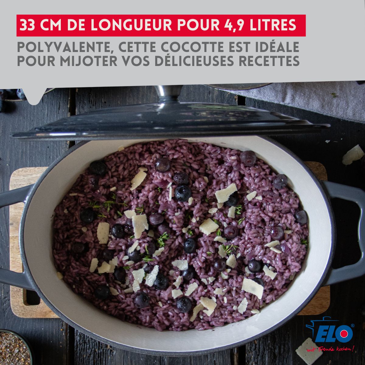 Cocotte en fonte émaillée gris classique 33 cm 5 L Elo