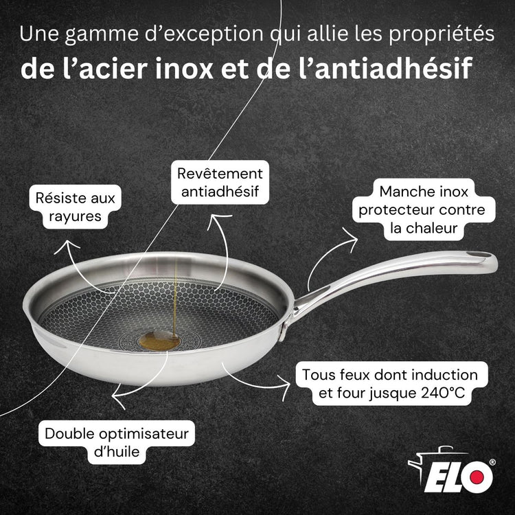 Poêle 28 cm en inox 18/10 Elo Relief Evolution