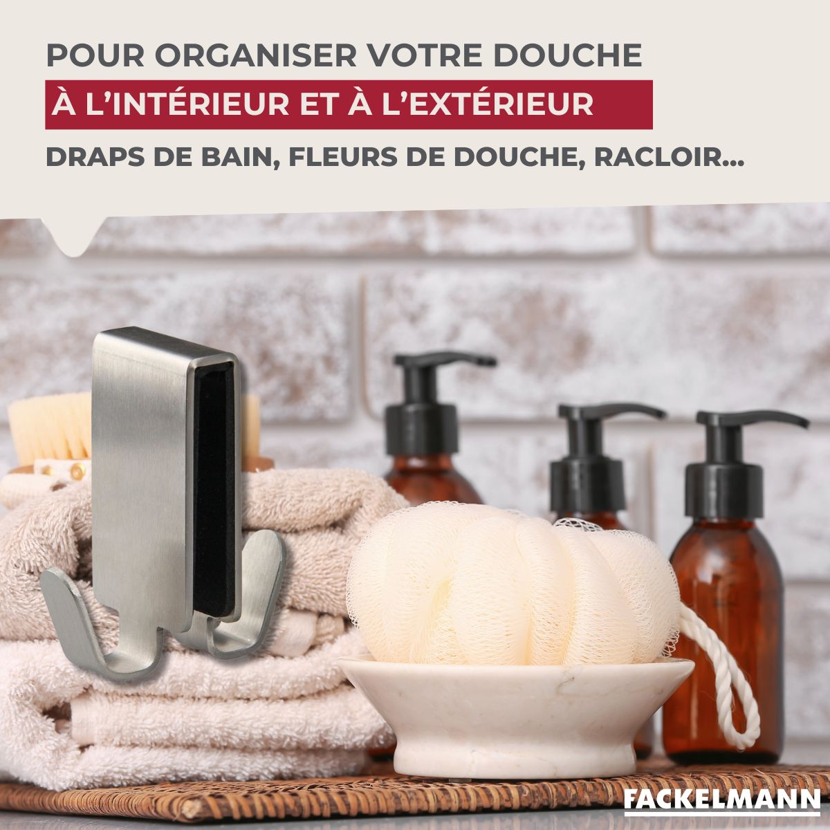 Double crochet pour paroi de douche en inox Fackelmann Tecno
