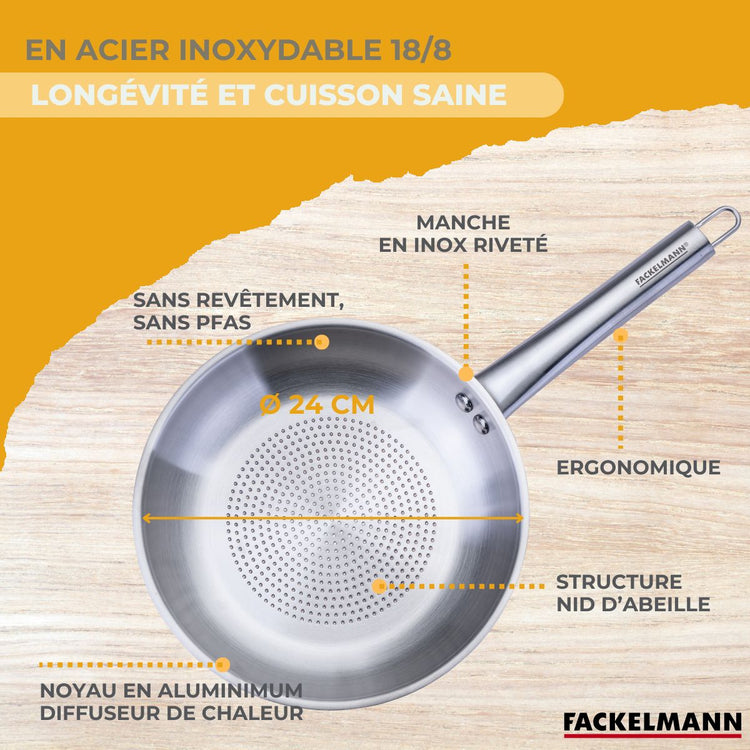 Poêle 24 cm en inox 18/8 Fackelmann Ovalgriff