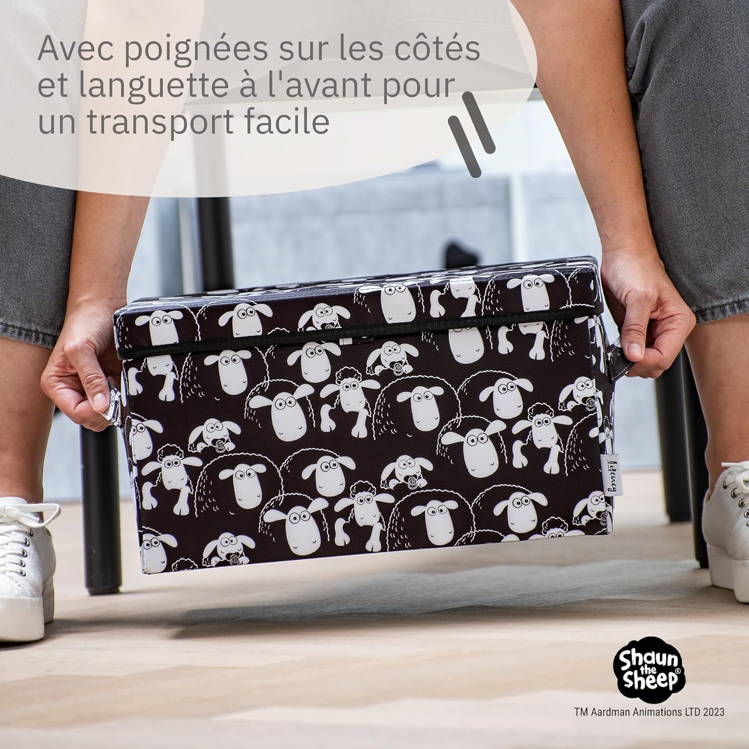 Boîte de rangement avec couvercle fond noir Lifeney Shaun le mouton