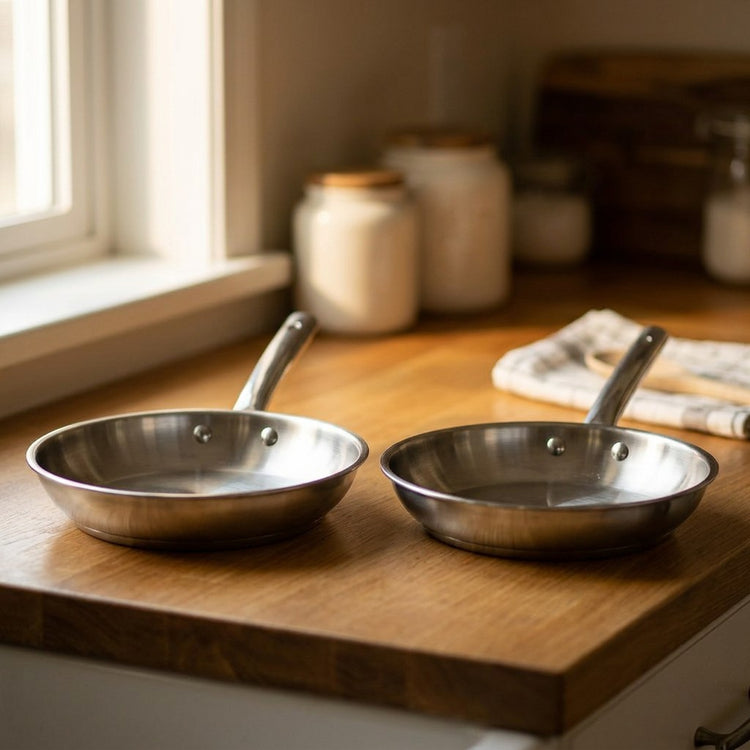 Lot de 2 poêles à frire inox 24/28 cm et 2 couvercles en verre Fackelmann Rhona